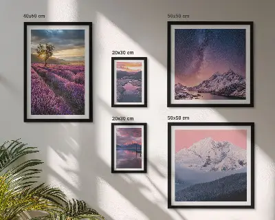 Set de 5 cuadros para salón con paisajes naturales de montañas de lavanda
