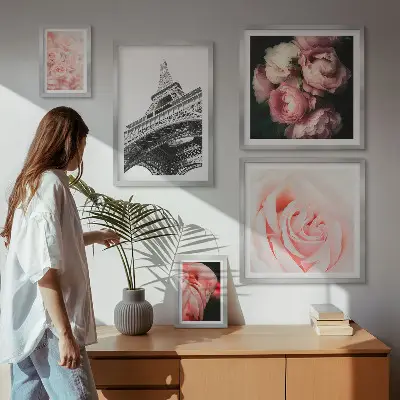 Cuadro de pared galería de arte rosas en la torre eiffel estilo romanticismo