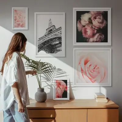 Cuadro de pared galería de arte rosas en la torre eiffel estilo romanticismo