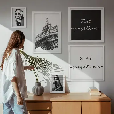 Conjunto de cuadros decorativos diseño con temática de moda parisina y gráficos elegantes