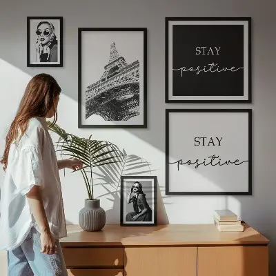 Conjunto de cuadros decorativos diseño con temática de moda parisina y gráficos elegantes