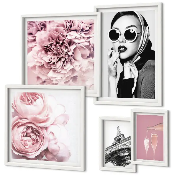 Set de 5 cuadros para salón con elegantes retratos de rosas