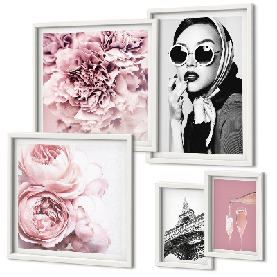 Set de 5 cuadros para salón Elegantes retratos de rosas