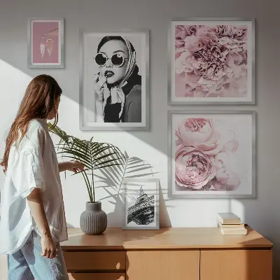 Set de 5 cuadros para salón con elegantes retratos de rosas