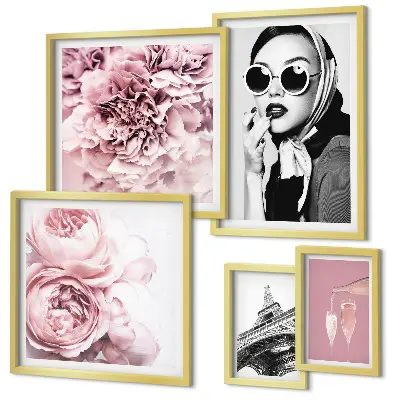 Set de 5 cuadros para salón con elegantes retratos de rosas