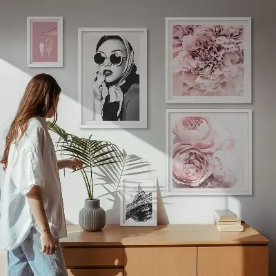 Set de 5 cuadros para salón con elegantes retratos de rosas