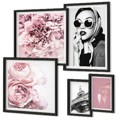 Set de 5 cuadros para salón con elegantes retratos de rosas