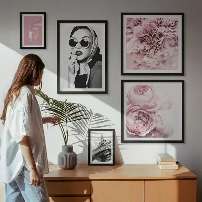 Set de 5 cuadros para salón con elegantes retratos de rosas