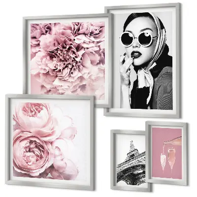 Set de 5 cuadros para salón con elegantes retratos de rosas