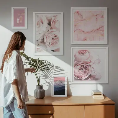 Conjunto de cuadros decorativos con diseño de flores rosas para un toque elegante