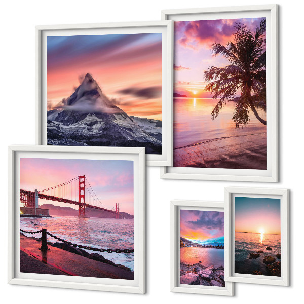 Set de 5 cuadros para salón Paisajes marinos con palmeras