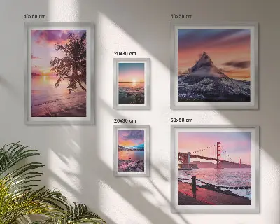 Set de 5 cuadros para salón con paisajes marinos y palmeras