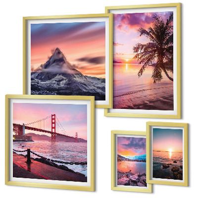 Set de 5 cuadros para salón Paisajes marinos con palmeras