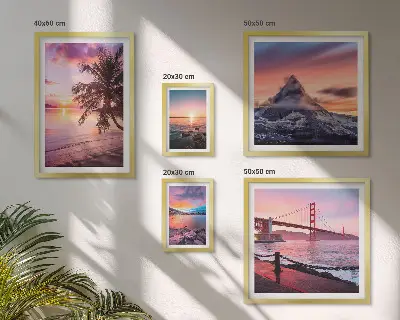 Set de 5 cuadros para salón con paisajes marinos y palmeras