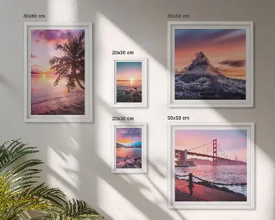 Set de 5 cuadros para salón con paisajes marinos y palmeras