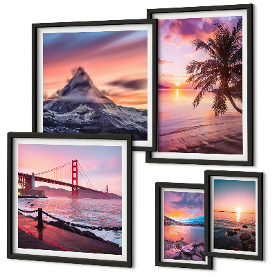 Set de 5 cuadros para salón Paisajes marinos con palmeras