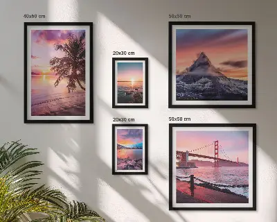Set de 5 cuadros para salón con paisajes marinos y palmeras