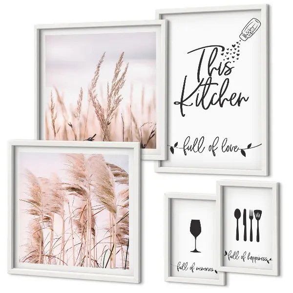 Conjunto de cuadros decorativos con diseño de cocina bohemia y frase me encanta cocinar