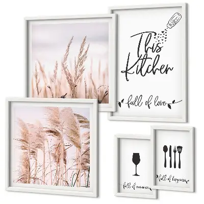 Conjunto de cuadros decorativos con diseño de cocina bohemia y frase me encanta cocinar