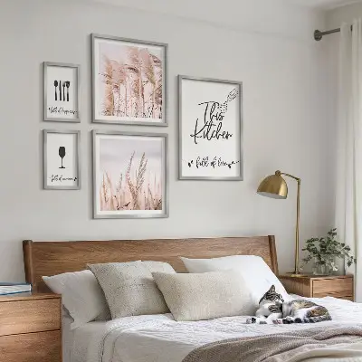 Conjunto de cuadros decorativos con diseño de cocina bohemia y frase me encanta cocinar