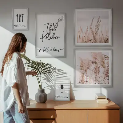 Conjunto de cuadros decorativos con diseño de cocina bohemia y frase me encanta cocinar