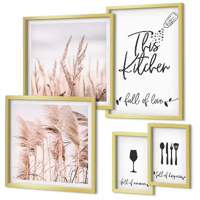 Conjunto de cuadros decorativos con diseño de cocina bohemia y frase me encanta cocinar