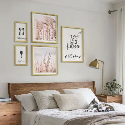 Conjunto de cuadros decorativos con diseño de cocina bohemia y frase me encanta cocinar