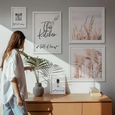 Conjunto de cuadros decorativos con diseño de cocina bohemia y frase me encanta cocinar