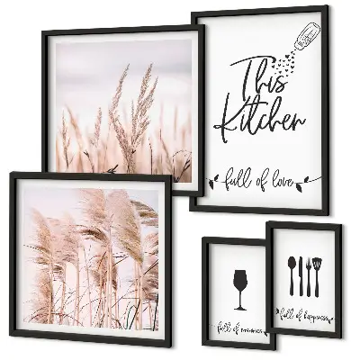 Conjunto de cuadros decorativos con diseño de cocina bohemia y frase me encanta cocinar