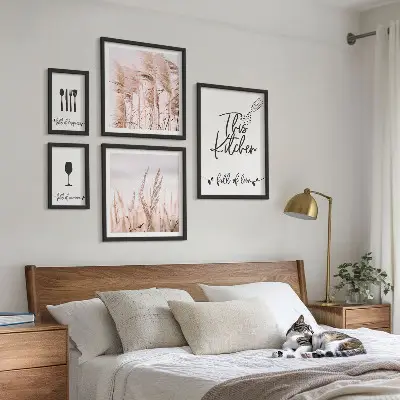 Conjunto de cuadros decorativos con diseño de cocina bohemia y frase me encanta cocinar