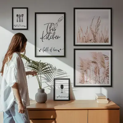 Conjunto de cuadros decorativos con diseño de cocina bohemia y frase me encanta cocinar