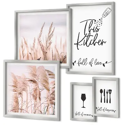 Conjunto de cuadros decorativos con diseño de cocina bohemia y frase me encanta cocinar
