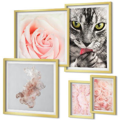 Set de 5 cuadros para salón Gatos rosas tonos delicados