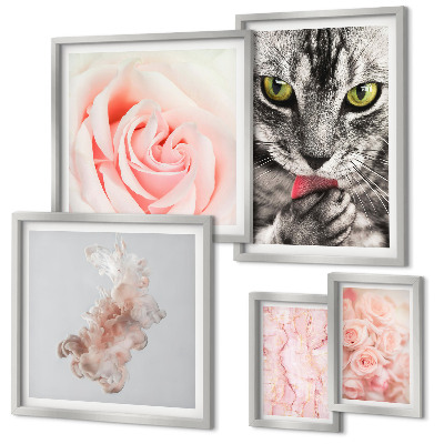 Set de 5 cuadros para salón Gatos rosas tonos delicados