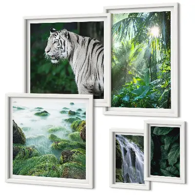 Set de 5 cuadros para salón con diseño de animales de naturaleza tropical