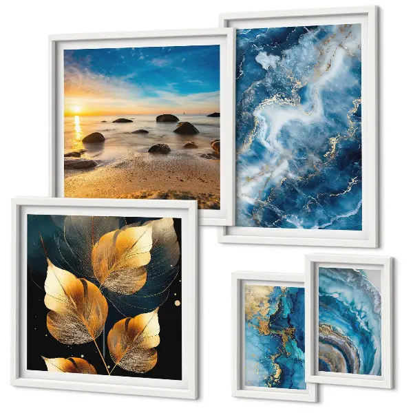 Set de 5 cuadros decorativos diseño de paisajes azules abstractos para salón