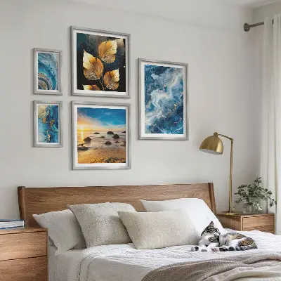 Set de 5 cuadros decorativos diseño de paisajes azules abstractos para salón
