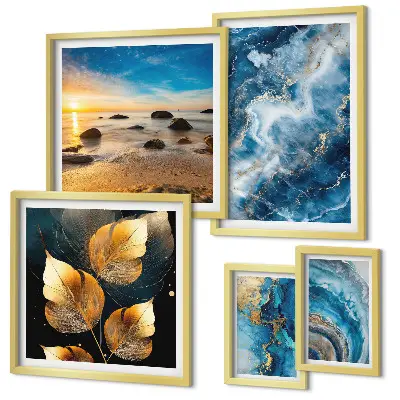 Set de 5 cuadros decorativos diseño de paisajes azules abstractos para salón
