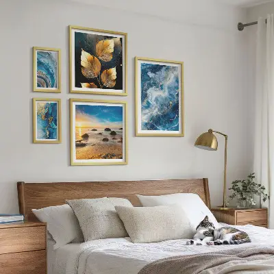 Set de 5 cuadros decorativos diseño de paisajes azules abstractos para salón