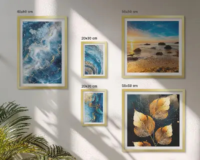 Set de 5 cuadros decorativos diseño de paisajes azules abstractos para salón