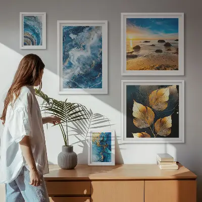 Set de 5 cuadros decorativos diseño de paisajes azules abstractos para salón