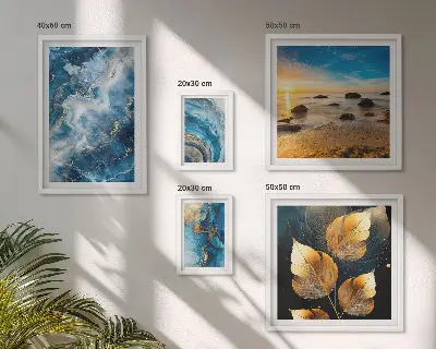 Set de 5 cuadros decorativos diseño de paisajes azules abstractos para salón
