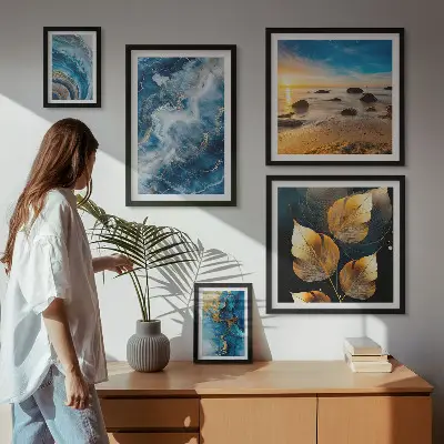 Set de 5 cuadros decorativos diseño de paisajes azules abstractos para salón