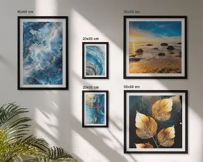Set de 5 cuadros decorativos diseño de paisajes azules abstractos para salón