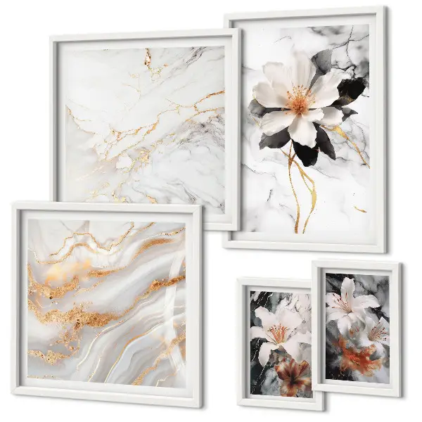 Pared galería de arte flores con diseño de mármol elegante