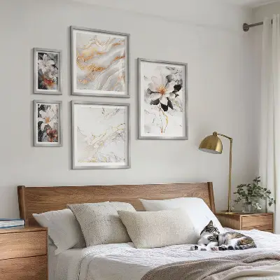 Pared galería de arte flores con diseño de mármol elegante