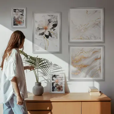 Pared galería de arte flores con diseño de mármol elegante