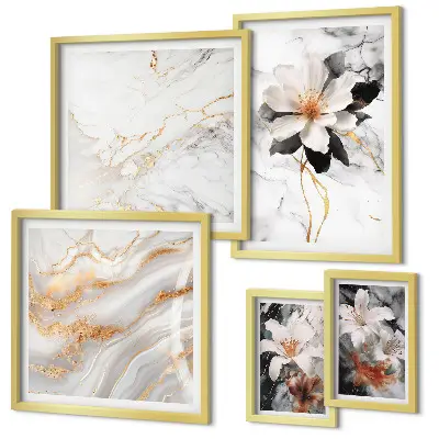 Pared galería de arte flores con diseño de mármol elegante