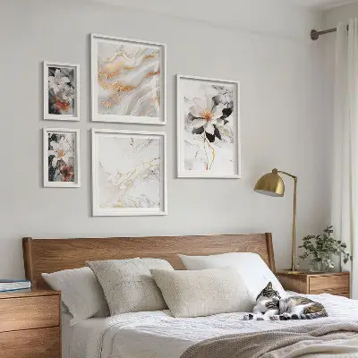 Pared galería de arte flores con diseño de mármol elegante