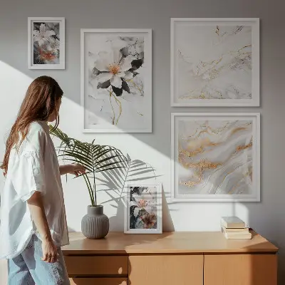 Pared galería de arte flores con diseño de mármol elegante